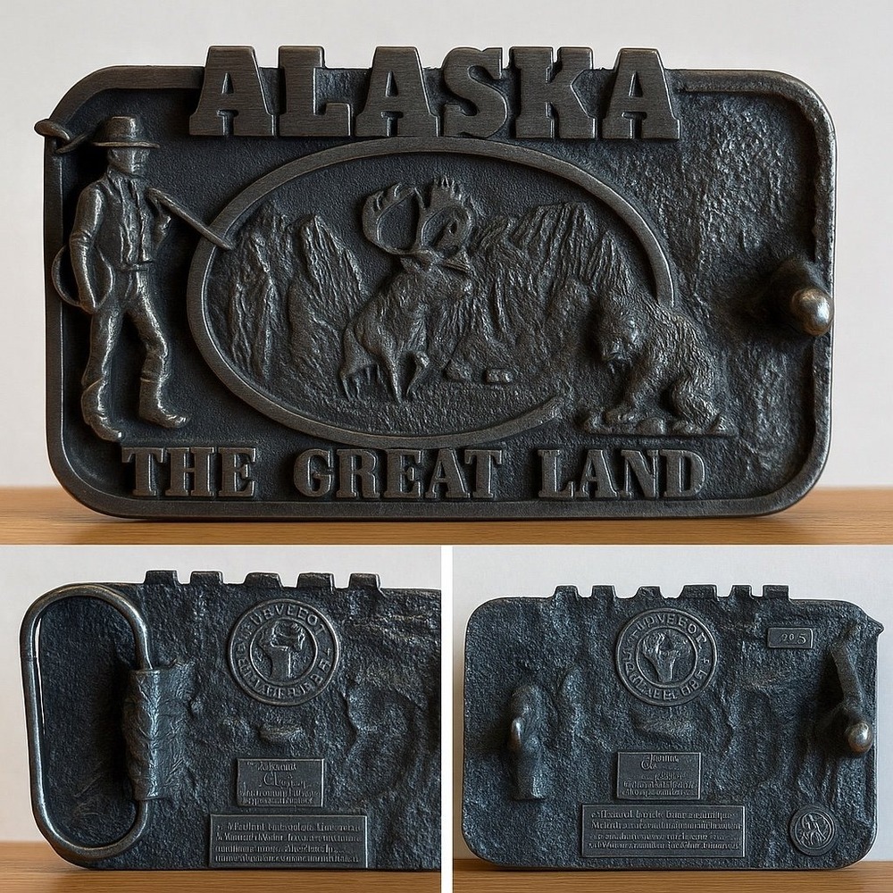 Vintage 1983‎ Siskiyou Buckle Co Alaska The Great Land Belt Buckle Made USA